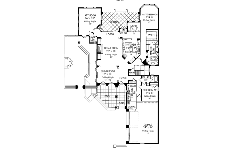 House Plan Design - Floor Plan - Main Floor for Mediterranean House Plan #76-123 - 3 bed, 3.5 bath