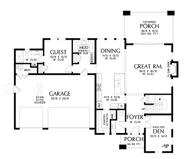 Contemporary Floor Plan - Main Floor Plan #48-1147