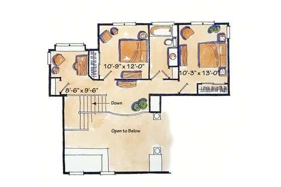 Floor Plan - Upper Floor for Craftsman House Plan #942-12 - 3 bed, 2.5 bath
