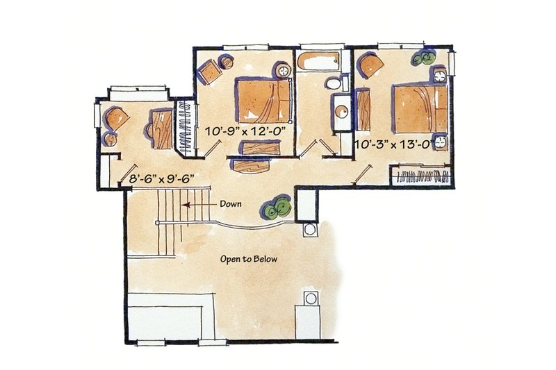 House Blueprint - Floor Plan - Upper Floor for Craftsman House Plan #942-12 - 3 bed, 2.5 bath