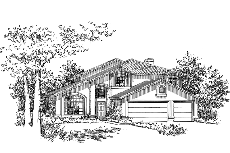 Home Plan - Exterior - Front Elevation 3 for Mediterranean House Plan #320-976 - 4 bed, 3 bath
