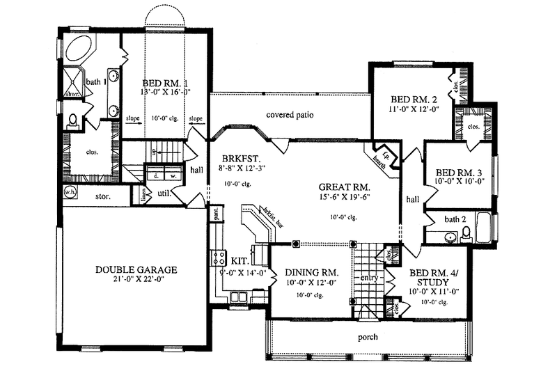 Home Plan - Floor Plan - Main Floor for Country House Plan #42-553 - 4 bed, 2 bath