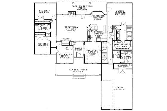 Floor Plan - Main Floor for Country House Plan #17-3090 - 4 bed, 2.5 bath