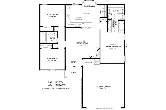Floor Plan - Main Floor for Traditional House Plan #424-158 - 3 bed, 2 bath