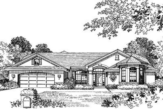 Exterior - Front Elevation for Mediterranean House Plan #417-286 - 4 bed, 2 bath
