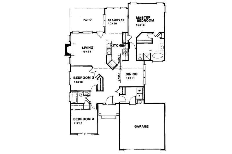 Home Plan - Floor Plan - Main Floor for Ranch House Plan #129-172 - 3 bed, 2 bath