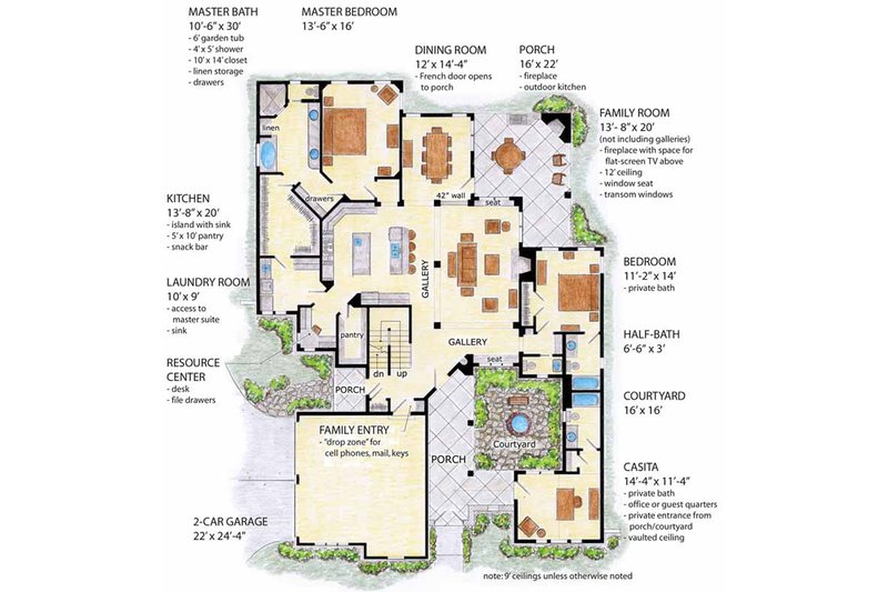 House Plan Design - Floor Plan - Main Floor for Cottage House Plan #410-3568 - 3 bed, 4.5 bath
