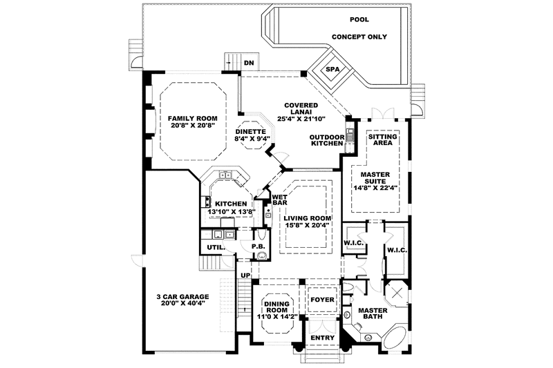 Home Plan - Floor Plan - Main Floor for Mediterranean House Plan #1017-127 - 4 bed, 3.5 bath