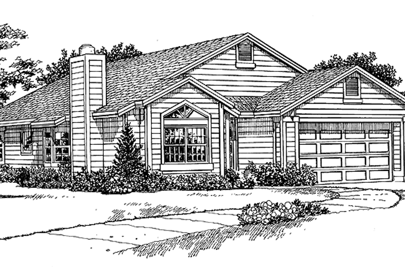 Home Plan - Exterior - Front Elevation for Ranch House Plan #72-1097 - 3 bed, 2 bath