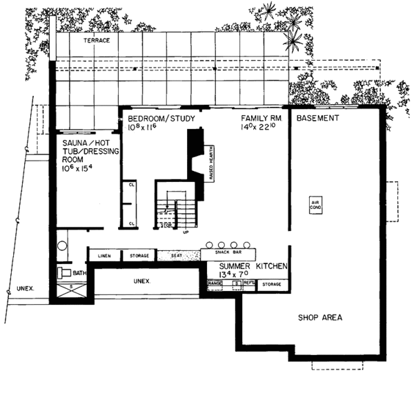 Architectural House Design - Tudor Floor Plan - Lower Floor Plan #72-750
