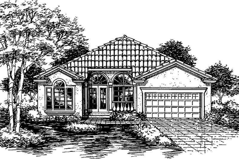 Home Plan - Exterior - Front Elevation 3 for Mediterranean House Plan #320-520 - 3 bed, 2 bath