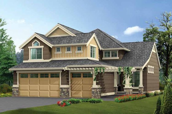 Exterior - Front Elevation 3 for Craftsman House Plan #132-297 - 4 bed, 2.5 bath