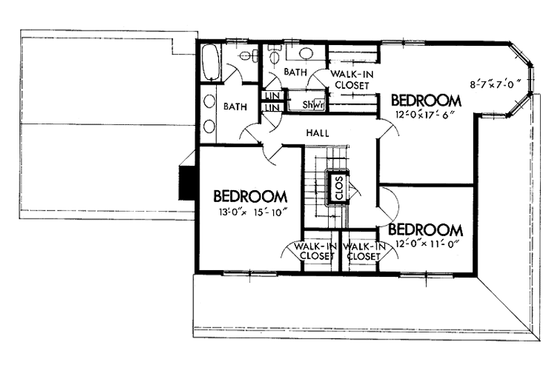 Home Plan - Floor Plan - Upper Floor for Country House Plan #320-1360 - 3 bed, 2.5 bath
