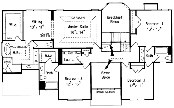 Architectural House Design - Colonial Floor Plan - Upper Floor Plan #927-612