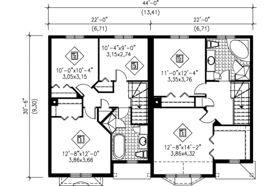 Floor Plan - Upper Floor for Colonial House Plan #25-310 - 2 bed, 1.5 bath