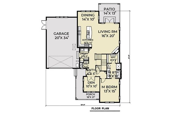 Floor Plan - Main Floor for Craftsman House Plan #1070-50 - 3 bed, 2.5 bath