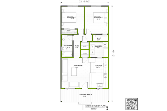 Floor Plan - Main Floor for Modern House Plan #1106-12 - 2 bed, 1 bath