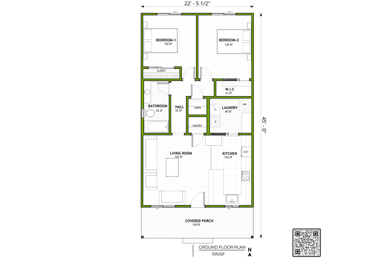 Dream House Plan - Floor Plan - Main Floor for Modern House Plan #1106-12 - 2 bed, 1 bath