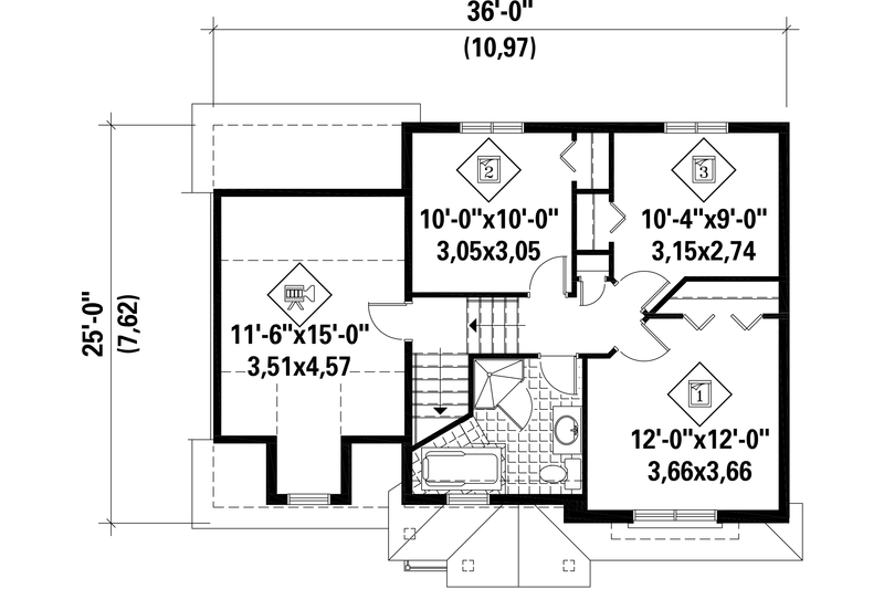 Dream House Plan - Floor Plan - Upper Floor for Traditional House Plan #25-4337 - 3 bed, 1 bath