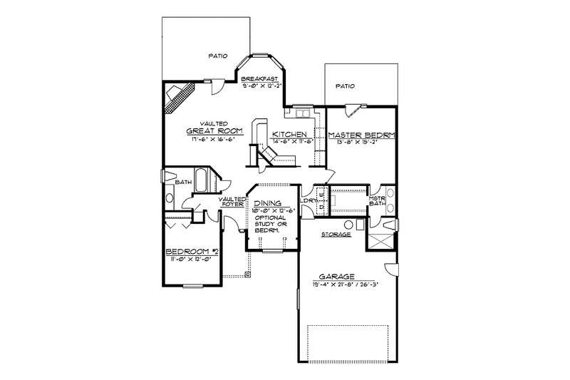 Dream House Plan - Floor Plan - Main Floor for Traditional House Plan #997-10 - 2 bed, 2 bath