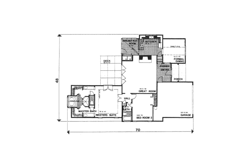House Blueprint - Floor Plan - Main Floor for European House Plan #30-151 - 2 bed, 2 bath