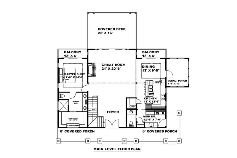 Architectural House Design - Floor Plan - Main Floor for Craftsman House Plan #117-938 - 3 bed, 2.5 bath
