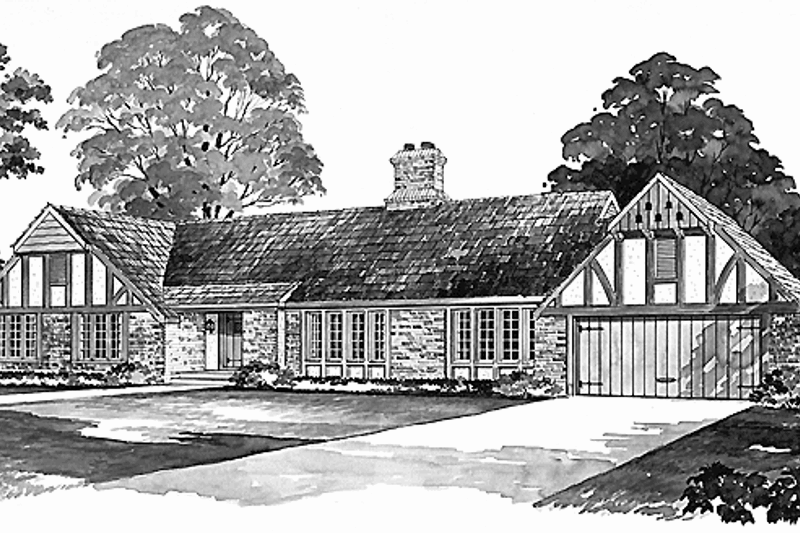 Architectural House Design - Tudor Exterior - Front Elevation Plan #72-615