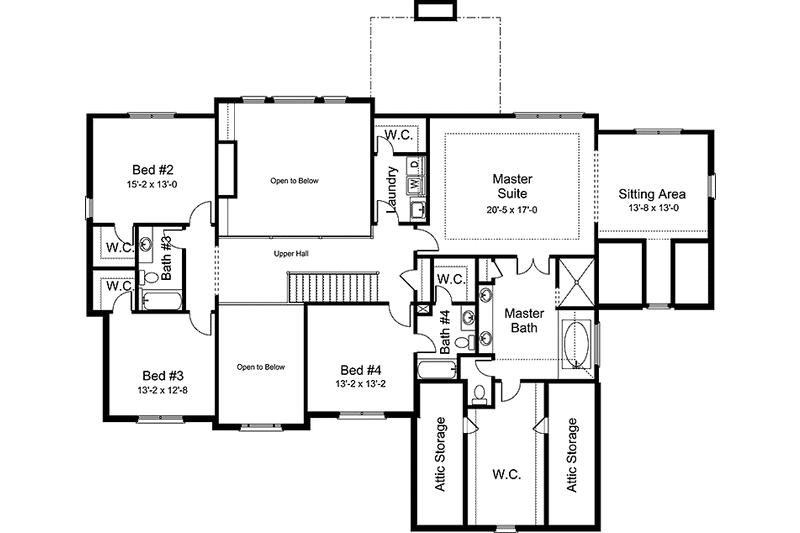 House Blueprint - Floor Plan - Upper Floor for European House Plan #994-30 - 5 bed, 4.5 bath