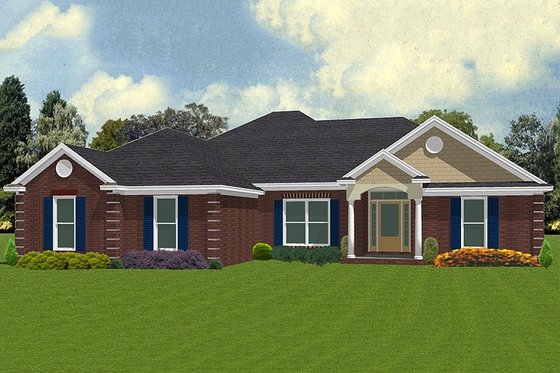 Exterior - Front Elevation for Ranch House Plan #63-169 - 4 bed, 2.5 bath