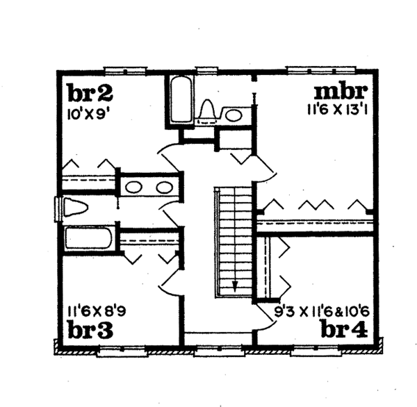 House Blueprint - Classical Floor Plan - Upper Floor Plan #47-680