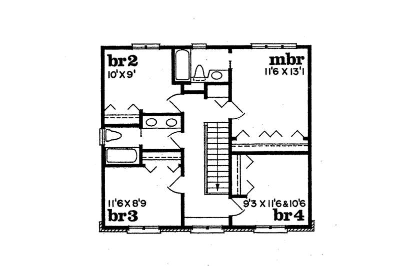 Home Plan - Floor Plan - Upper Floor for Classical House Plan #47-680 - 4 bed, 2.5 bath