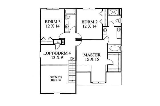 Floor Plan - Upper Floor for Traditional House Plan #1053-30 - 3 bed, 2.5 bath