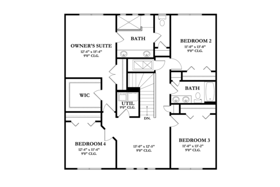Floor Plan - Upper Floor for Mediterranean House Plan #1058-62 - 4 bed, 2.5 bath