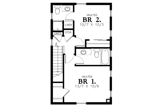 Floor Plan - Upper Floor for Contemporary House Plan #48-869 - 2 bed, 2.5 bath