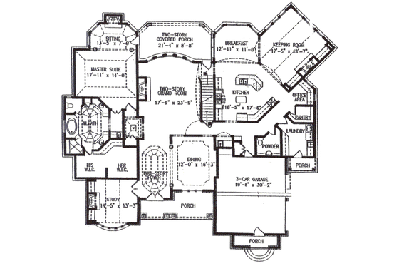 Floor Plan - Main Floor for European House Plan #54-101 - 5 bed, 4.5 bath