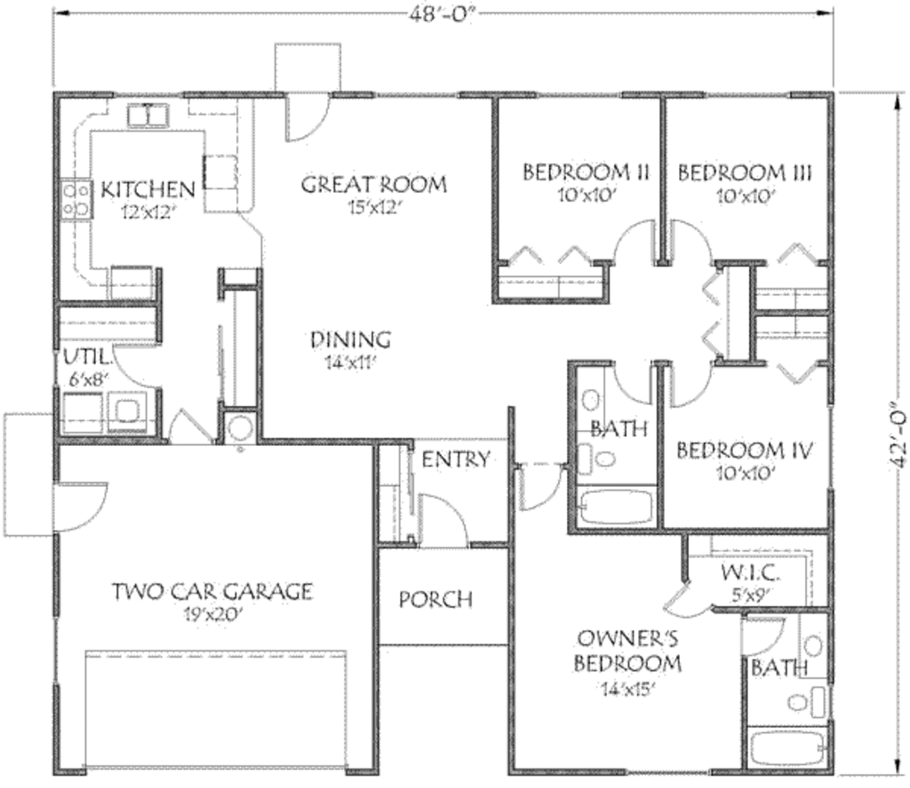 Adobe Southwestern Style House  Plan  4 Beds 2 Baths 