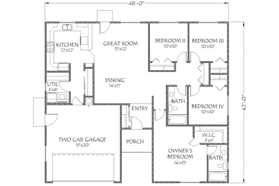 Floor Plan - Main Floor for Adobe / Southwestern House Plan #24-211 - 4 bed, 2 bath
