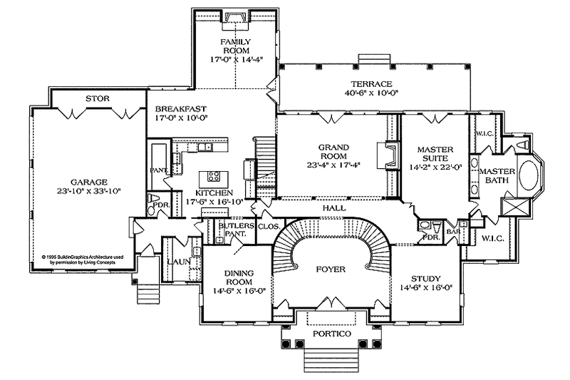 House Blueprint - Floor Plan - Main Floor for Classical House Plan #453-143 - 5 bed, 4 bath