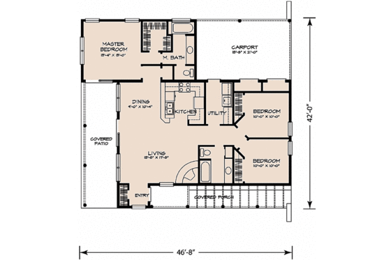Floor Plan - Main Floor for Adobe / Southwestern House Plan #140-143 - 3 bed, 2 bath