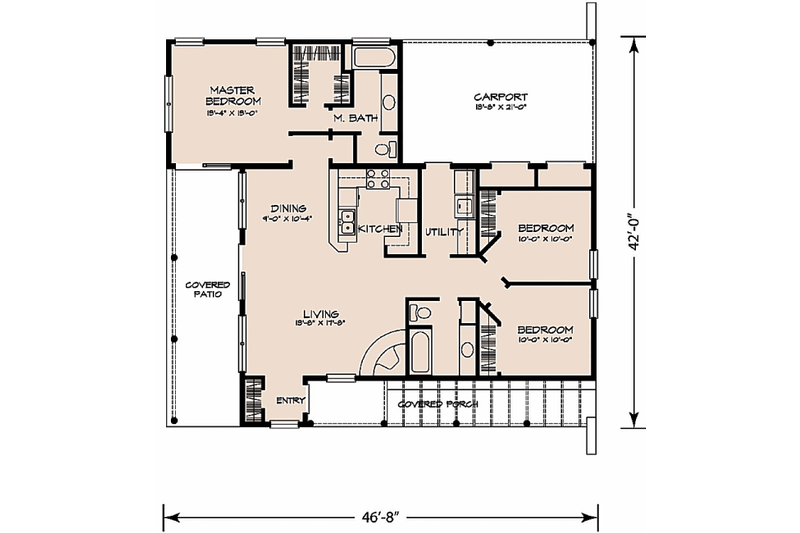 Architectural House Design - Floor Plan - Main Floor for Adobe / Southwestern House Plan #140-143 - 3 bed, 2 bath