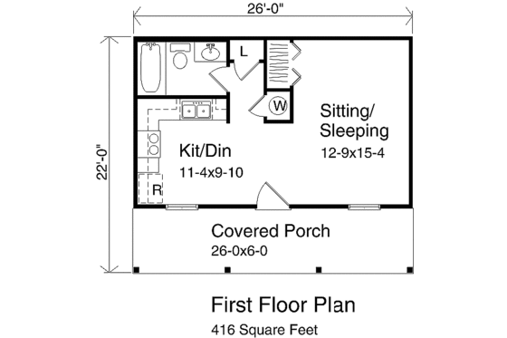 Floor Plan - Main Floor for Cottage House Plan #22-121 - 1 bed, 1 bath