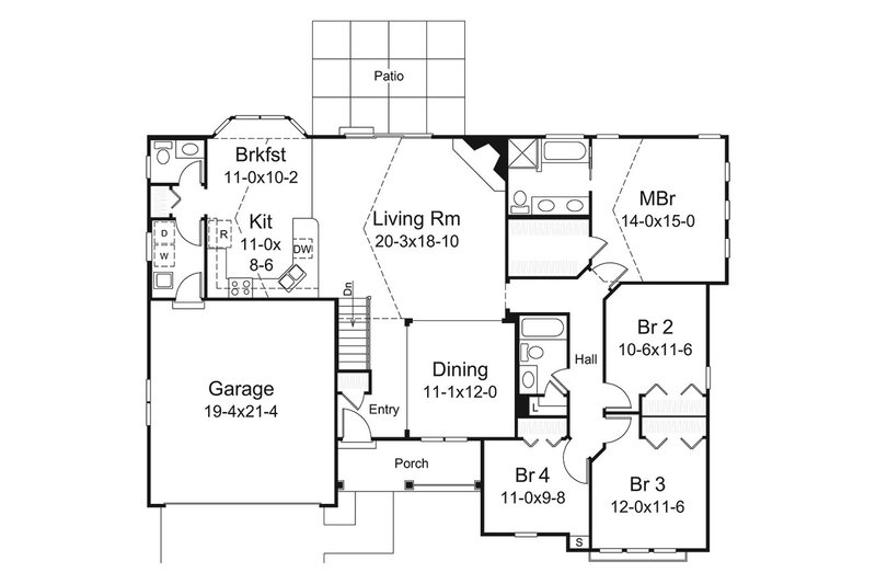 Home Plan - Floor Plan - Main Floor for Country House Plan #57-695 - 4 bed, 2.5 bath