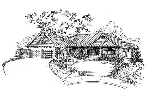 Exterior - Front Elevation 3 for Country House Plan #60-1034 - 3 bed, 2 bath