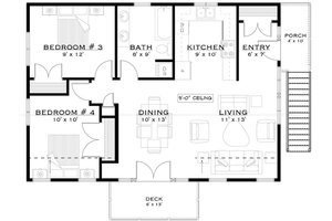 Floor Plan - Main Floor for Farmhouse House Plan #1101-51 - 2 bed, 1 bath
