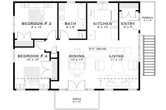 Floor Plan - Main Floor for Farmhouse House Plan #1101-51 - 2 bed, 1 bath