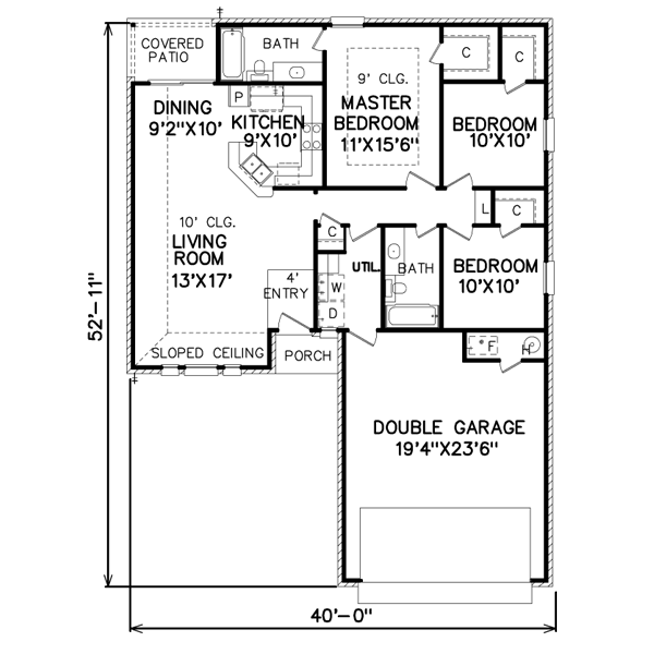Floor Plan - Main Floor for Traditional House Plan #65-265 - 3 bed, 2 bath