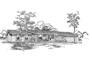 House Plan Design - Exterior - Front Elevation for Ranch House Plan #72-741 - 3 bed, 2 bath