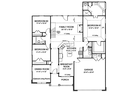 Floor Plan - Main Floor for Cottage House Plan #20-1686 - 3 bed, 2 bath