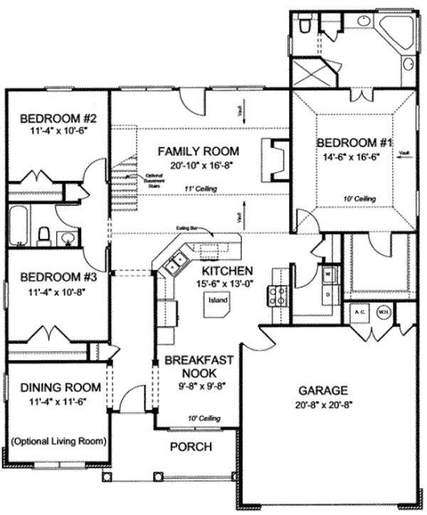 Floor Plan - Main Floor for Cottage House Plan #20-1686 - 3 bed, 2 bath