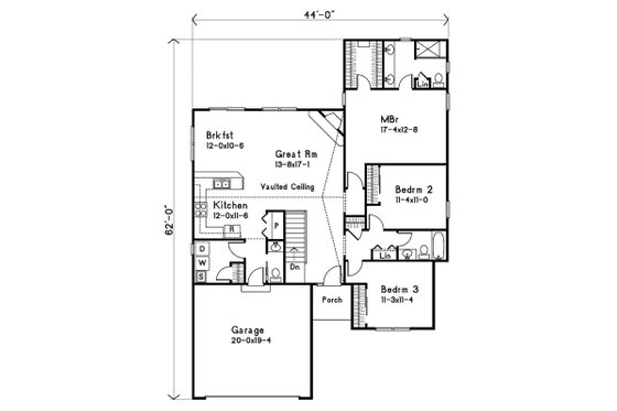 Floor Plan - Main Floor for Ranch House Plan #22-579 - 3 bed, 2.5 bath
